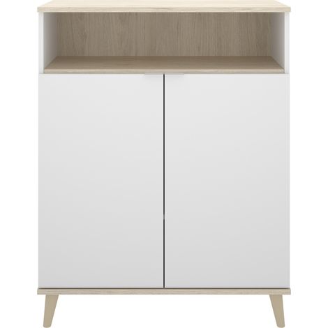 Mobile cucina 80x40x102 cm bianco opaco e rovere naturale con due ante - Gubbio (1/5)