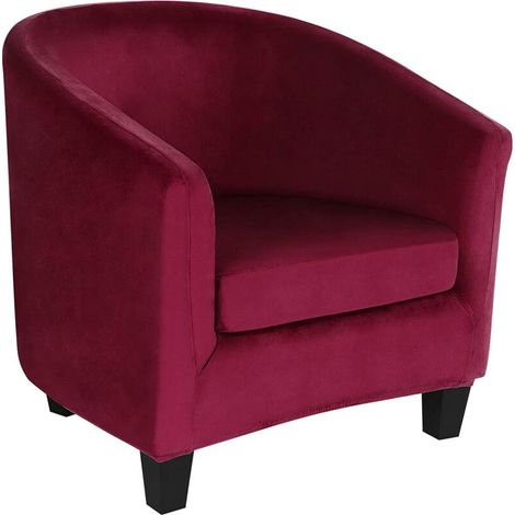 Velours Housse de Fauteuil Club Cabriolet Ensemble de 2 Pièces avec Housse de Coussin, Housse pour Fauteuil Salon Crapaud Extensible Tub Chair, VIN ROUGE (1/4)