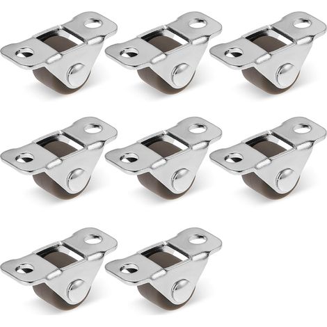Lot de 8 petites roulettes de meuble en caoutchouc, plaque en acier, mini volants, plaque métallique fixe, roues basse profils pour petits appareils (1/5)