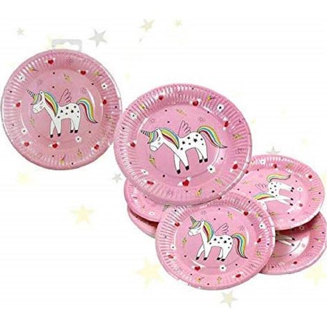 Set 24pcs Assiettes En Papier 18cm Licorne Rose 1 Anniversaire Naissance Baptême Fêtes