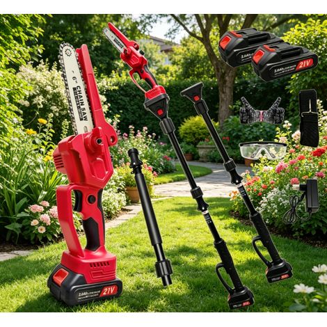 Élagueuse sur Perche Sans Fil 2-en-1, 21V Moteur Sans Balais 300W, Tronçonneuse Télescopique Extensible 141-240cm, Tête Rotative 180°, 6" pour Élagage Arbres et Jardin (1/5)