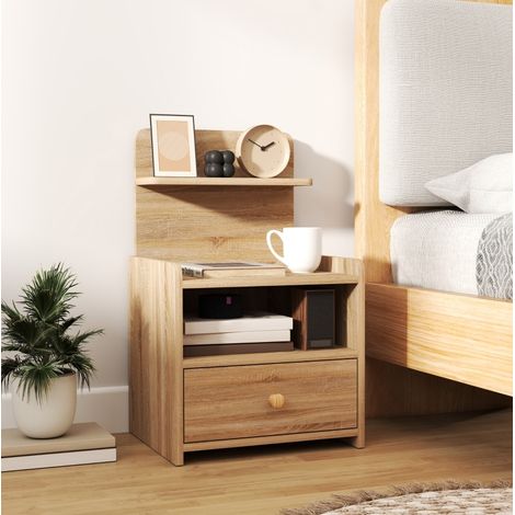 Comodino con contenitore, pannello truciolare, 40 x 35 x 66 cm, naturale (1/5)