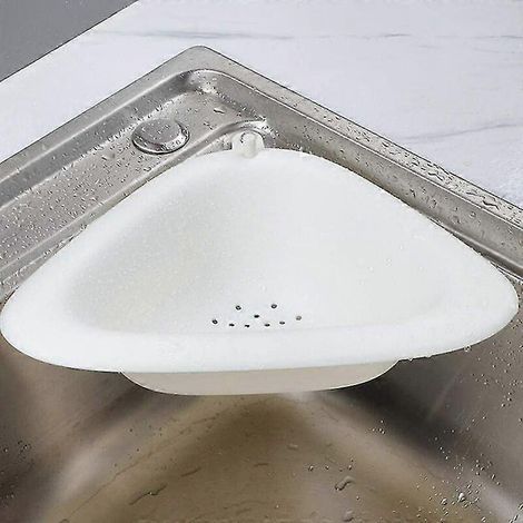 Weißes, dreieckiges Spülbecken-Abtropfgestell mit Schwammhalter, Eckregal für Küche und Bad, Einheitsgröße (1/5)