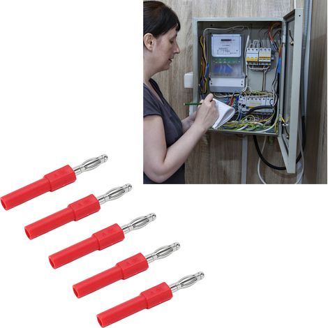 Adaptateur de fiche banane mâle 4 mm vers femelle 2 mm J.20012, adapté aux sondes de multimètre, vendu par paquets de 5 (rouge). (1/5)