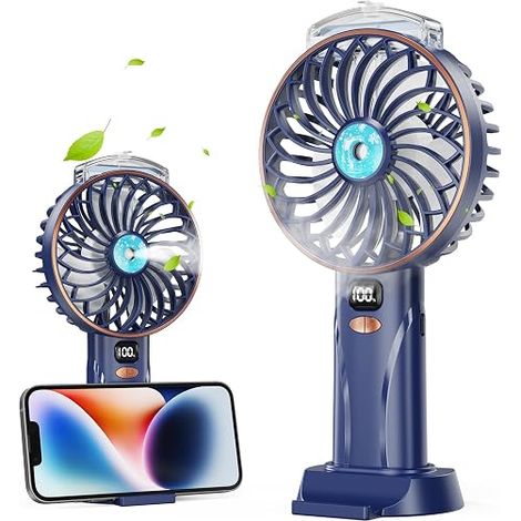 Mini ventilatore portatile ricaricabile tramite USB, 5 velocità con display a LED e funzione nebulizzatore, funzionamento silenzioso, base rimovibile, ideale per casa, ufficio e viaggi. (1/5)