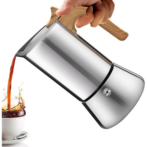 Sans revêtement 3 tasses Moka Pot épaissi en acier inoxydable 304, machine Espresso 150ml idéal pour faire un café italien riche et authentique (1/5)