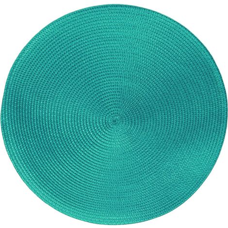 MINKUROW Set di 4 tappetini da tavolo rotondi intrecciati in PP lavabili e resistenti al calore 38 cm (Lago Blu) (1/5)