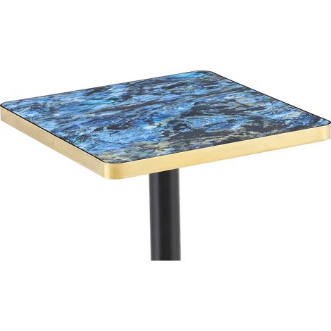 Table carrée design marbre bleu, plateau MDF 60 x 60 cm, pieds métal doré, pour 2 à 4 personnes, petite cuisine, bistrot ou café, style moderne - CHICFURN (1/5)