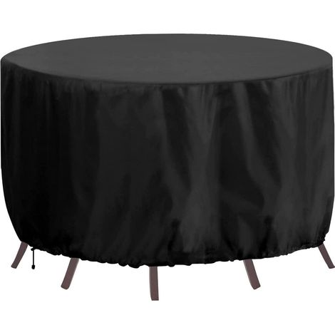 Housse de table de jardin ronde 200x80cm, tissu Oxford 420D imperméable et résistant (1/5)