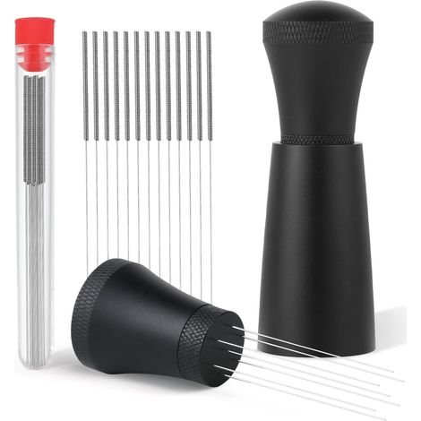 Dispensador de café espresso extraíble, de aluminio, con soporte y 7 agujas, para baristas (13 agujas de repuesto) (1/5)