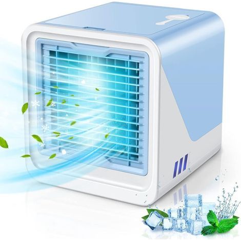 Kleiner, tragbarer 3-in-1-Luftbefeuchter mit Verdunstungstechnologie und 3-stufigem Tischventilator – geeignet für Zuhause und Büro, Blau (1/5)