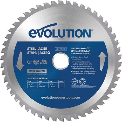 Evolution 210mm Mild Steel Cutting Circular Saw Blade with 50 Teeth and Tungsten Carbide Tipped Edge