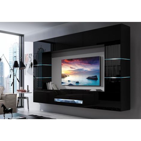 Ensemble meuble TV CONCEPT 62-62-HG-B-1-1B noir brillant 273 x 35 x 184-200 cm