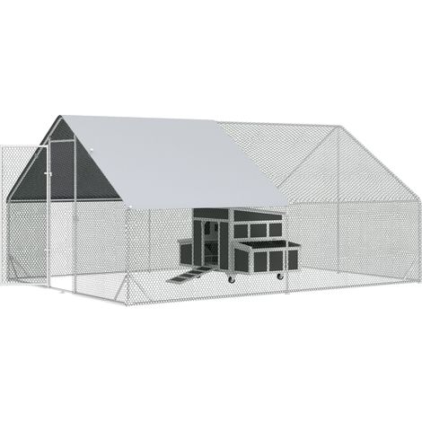 Conjunto de 1 gallinero de madera con nido bandeja extraíble 147x93,5x89,5 cm y 1 gallinero para exterior grande de acero galvanizado 3x4x2 m (1/5)