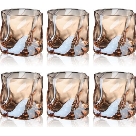 Lot de 6 verres à whisky, 200 ml Verres à whisky en cristal irréguliers sans plomb, verres à whisky Idéal pour les bars, les appartements, les cuisines et les cadeaux (Ambre)