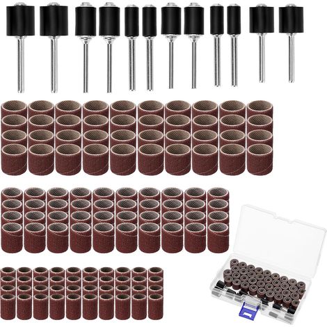 132 Pièces Tambour de ponçage, 120 bandes abrasives de différentes tailles et 12 rouleaux abrasifs, compatible avec l'outil rotatif