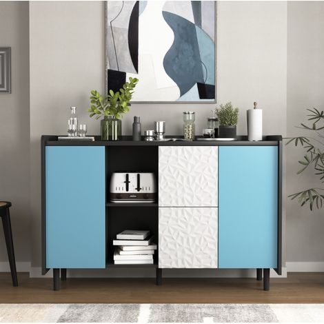 Aparador salón moderno con cajones y estante negro azul OKMYHOME (1/5)