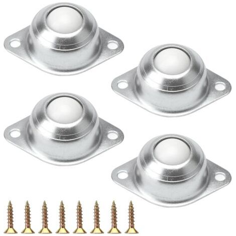 Lot de 4 roulettes à billes pour meubles, roulettes pivotantes à billes plates, roulettes pour meubles, roulettes pour bagages et convoyeurs, montées sur roulements à rouleaux, argent (1/4)