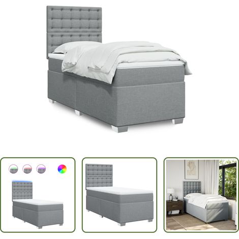 vidaXL Surmatelas - Sommier à lattes de lit et matelas Gris clair 90x190 cm Tissu (1/5)
