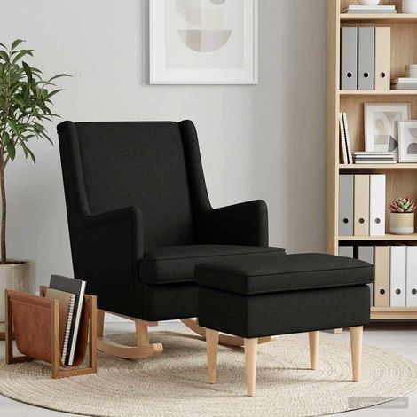 vidaXL Poltrona con Ottomano 2 pz Nero Tessuto (1/5)