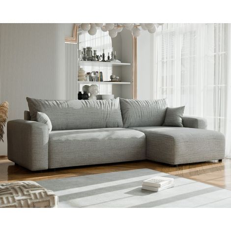 Ecksofa mit Schlaffunktion LUNA MAX in Stoff Baltimore Mausgrau Ottomane Rechts