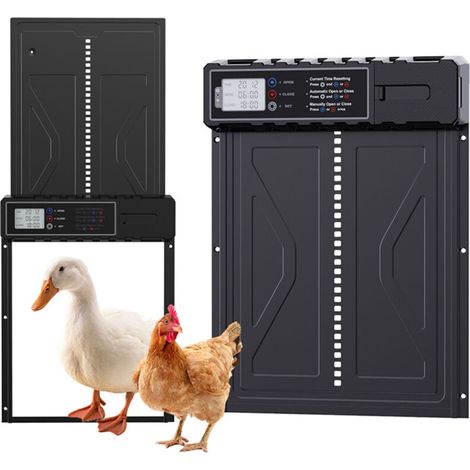 Porte Poulailler Automatique avec Écran LCD Programmable Étanche, Porte Automatique Poulailler en Alliage d'aluminium, Alimenté par Batterie, Commande de Minuterie, Fonction Anti-pincement (1/4)