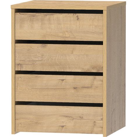 Table de nuit, table de chevet de 4 tiroirs, commode de chambre coloris Chêne doré - Longueur 46 x Profondeur 45 x Hauteur 63,5 cm (1/3)