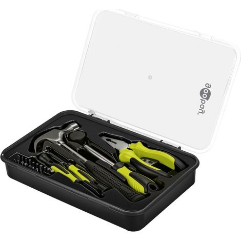 Kit d'outils à main mobiles 26 pièces pour travaux de bricolage et en déplacement – 2 tournevis, jeu d'embouts, tournevis avec porte-embout, pince universelle 15,2 cm et marteau de couvreur (1/5)