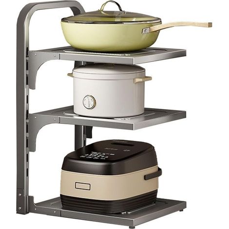 Support De CuisinièRe RéGlable ÉTagèRe De Rangement Pour Ustensiles De Cuisine En Acier Au Carbone Dans L'Armoire Organisateur éPaississant Anti Rouille Pot Rack (Argent,27 43,3 22 cm) (1/4)