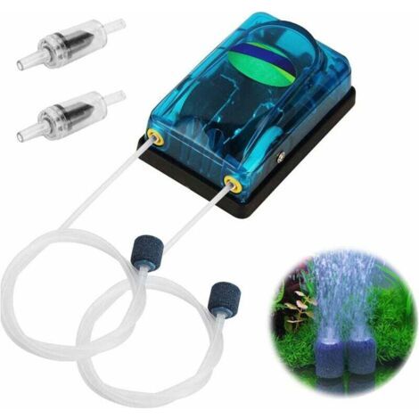 Bomba de aire para acuario - Bomba de oxígeno silenciosa - Con válvula de retención - Kit de bomba de aire con manguera doble - Piedra brillante para acuario (1/5)