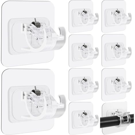 10 Supports Tringle Rideau,Adhésif Sans Percage,Plastique ABS Transparent,Pour Salle Bain Cuisine (1/5)
