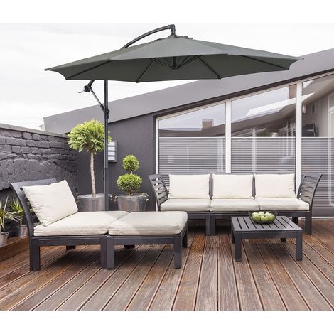 REDOM Parasol déporté carré avec manivelle, sur pied croisé, 8 baleines, polyester gris (1/5)