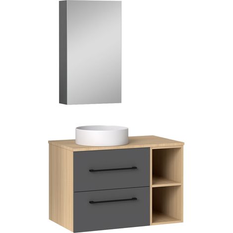 Acezanble Ensemble meuble salle de bain, Meuble 2 Tiroirs, Vasque et Miroir de Rangement, 80 cm (1/5)