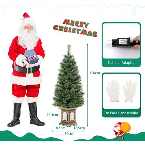 Sapin de Noël artificiel vert 120 cm en pot avec 100 LED blanc chaud, 3 modes et minuterie pour salon, entrée et terrasse (1/5)