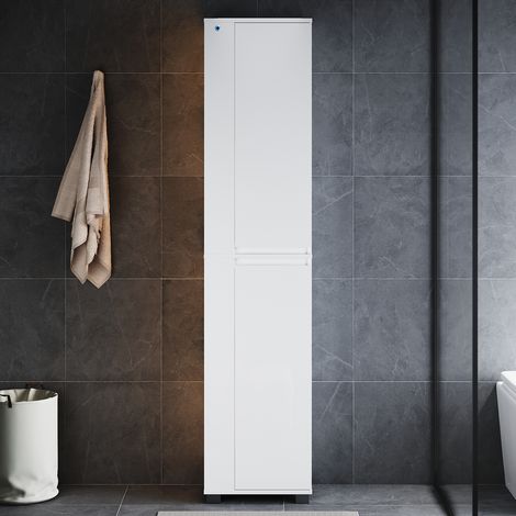 ELEGANT Tall Bathroom Storage Units with LED Light 4 Shelves 2 Doors and Open Storage Compartments Bathroom Cabinet, White 1800×400×300mm