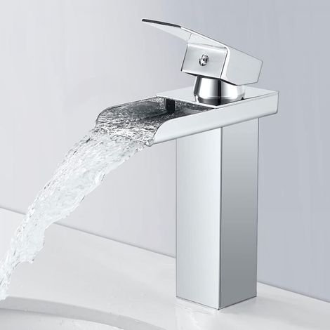 Robinet de salle de bain à LED, robinet de lavabo de salle de bain chromé, robinet cascade 1 trou avec 3 changements de couleur (1/5)