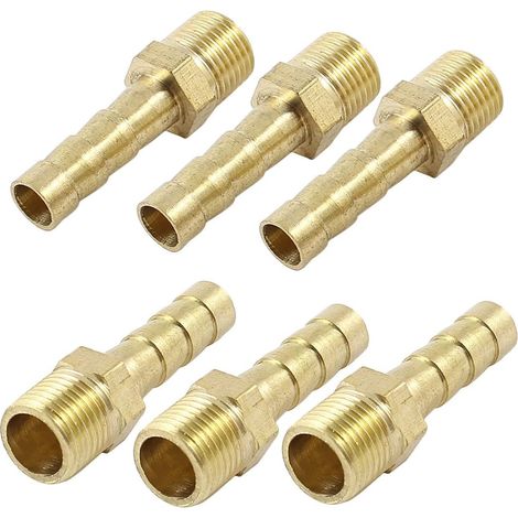 6pcs Raccord Cannelé Laiton 6mm Tuyau Barb à 1/8 PT Mâle Fileté Rapide Connecteur