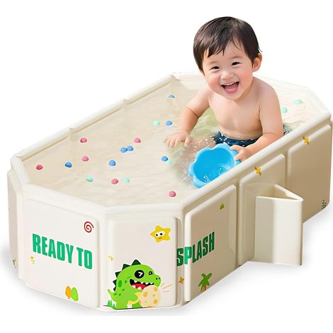 Baignoire bébé pliable, grande baignoire pour tout-petits, portable avec bouchon de vidange pour enfants de 0 à 8 ans, blanche (1/3)