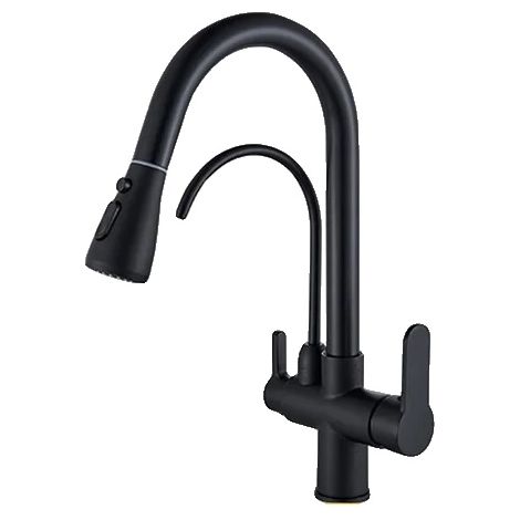 Grifo de cocina, doble manija, caño giratorio de 360 grados, negro mate A (1/2)
