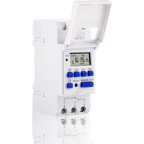 Digital programmable timer with LCD display, weekly programmable time switch, 16-on & 16-off timer relay (12V) (1/5)