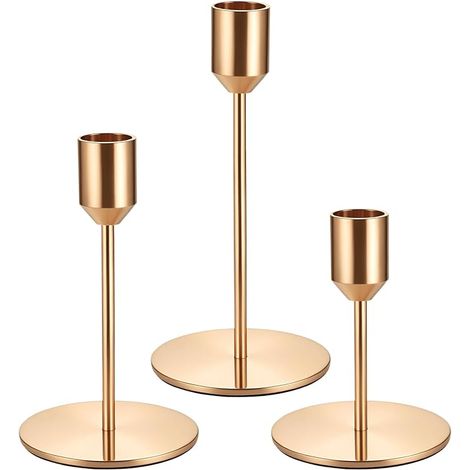 Gold Candlesticks, Metal Candle Holders 6.1/4.9/9.5 cm for Candlelight Dinners, Weddings, Parties, Table Decoration (Cone Shape) (1/5)