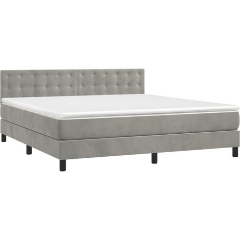 Box Spring Bed with Mattress&LED Light Grey 180x200cm Velvet vidaXL (1/4)