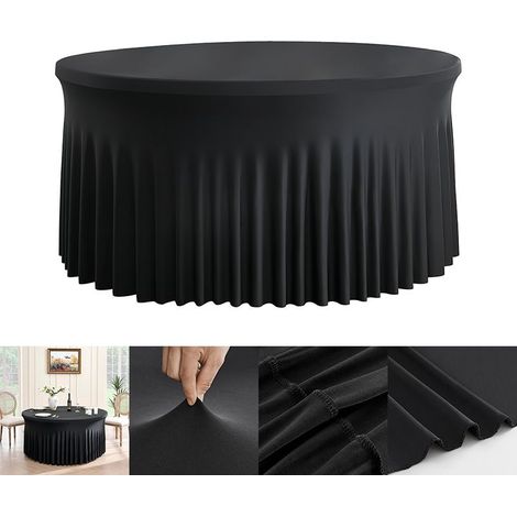 Noir Nappes Rondes Extensibles en Spandex pour Tables Rondes de 150 cm, Housse de Table Ronde Extensible pour réception de Mariage, Banquet, fête, Anniversaire, Vacances, dner (1/5)