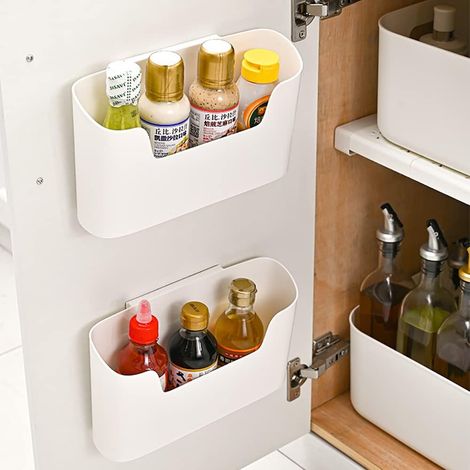 2 Stück Küchenschrank-Tür-Aufbewahrungsbox (weiß), selbstklebende Aufbewahrungsbox zur Wandmontage, Kleiderschrank/Badezimmer/Kühlschrank-Organizer-Box für Kleinigkeiten (1/5)
