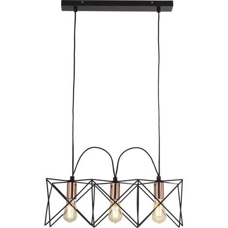 Searchlight ANTHEA - Luminaire suspendu à 3 ampoules à cadre noir avec détails en cuivre (1/3)