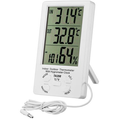 Thermomètre Hygromètre Digital,LCD Thermomètre Numérique avec Sonde,Hygromètre Intérieur et Extérieur,Moniteur Température Humidité,Capteur Testeur pour Réfrigérateur,Bureau,Aquarium(Blanche) (1/5)