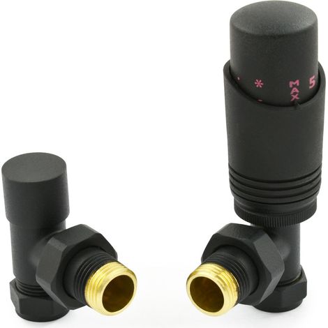 West Delta Angled TRV Thermostatic Radiator Valve and Lockshield - Textured Black (1/5)