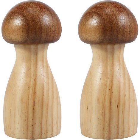 Ensemble de 2 moulins à sel et à poivre en bois, en forme de champignon, à grain réglable. (1/5)