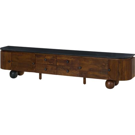 TV-Board Mango 240x40x50 dunkelbraun lackiert / Marmor schwarz FLORENZ 203