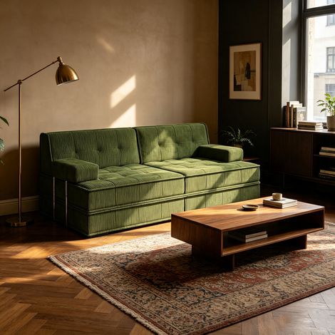 Klapp-Schlafcouch 6-in-1 Wumagin, 2/4/6-Sitzer, Cordvelours, Schaumstoffpolsterung, 160x96x38 cm, für Wohnzimmer & Schlafzimmer, Grün (1/5)